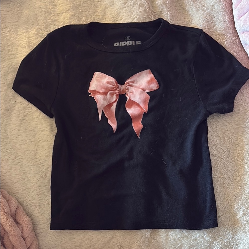 Kids Black T-Shirt with Pink Bow